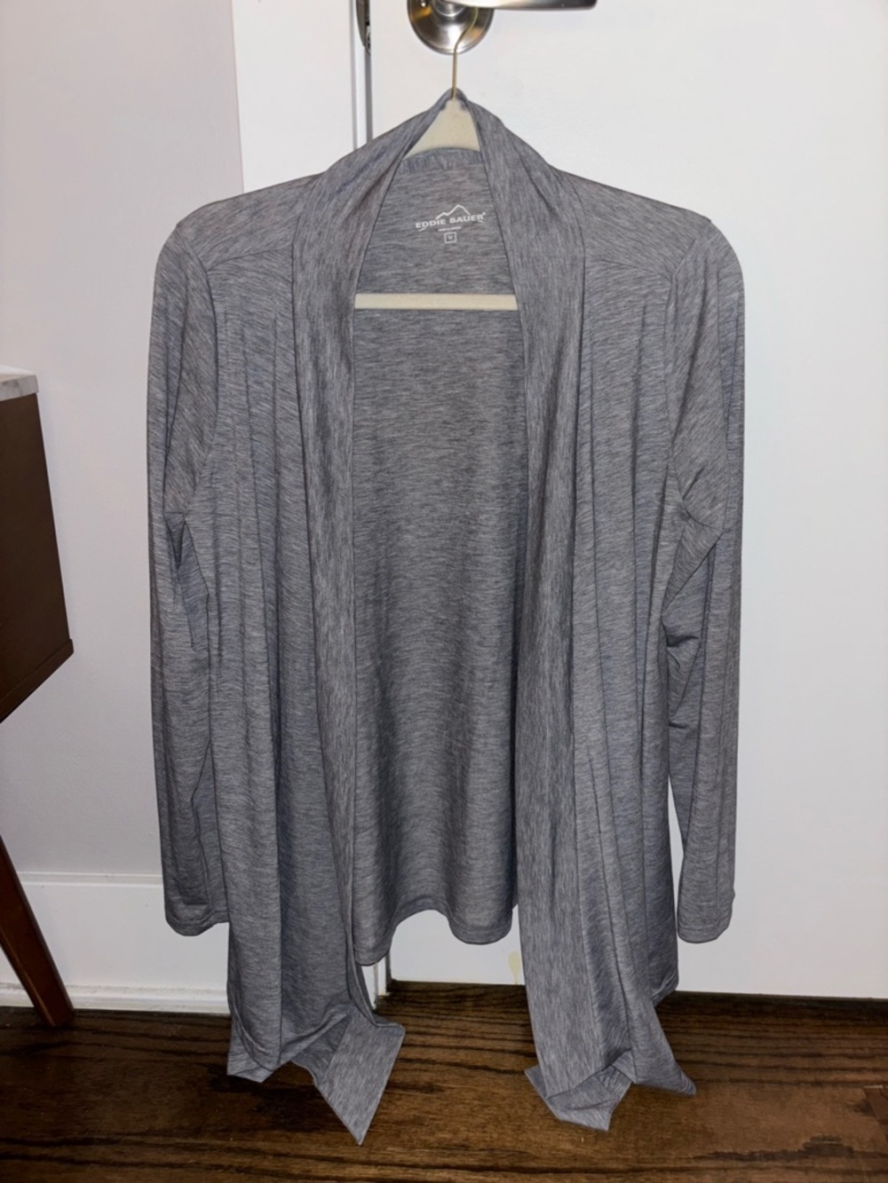 Women's- Eddie Bauer Travex Cardigan  Open Front Waterfall Gray Stretch Knit